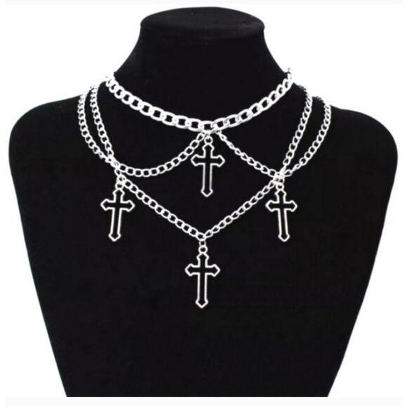 Cross Chain Choker Necklace - Picture 3 of 3